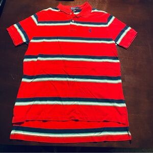 Ralph Lauren Vintage Mens Polo Shirt Striped Size Large Red